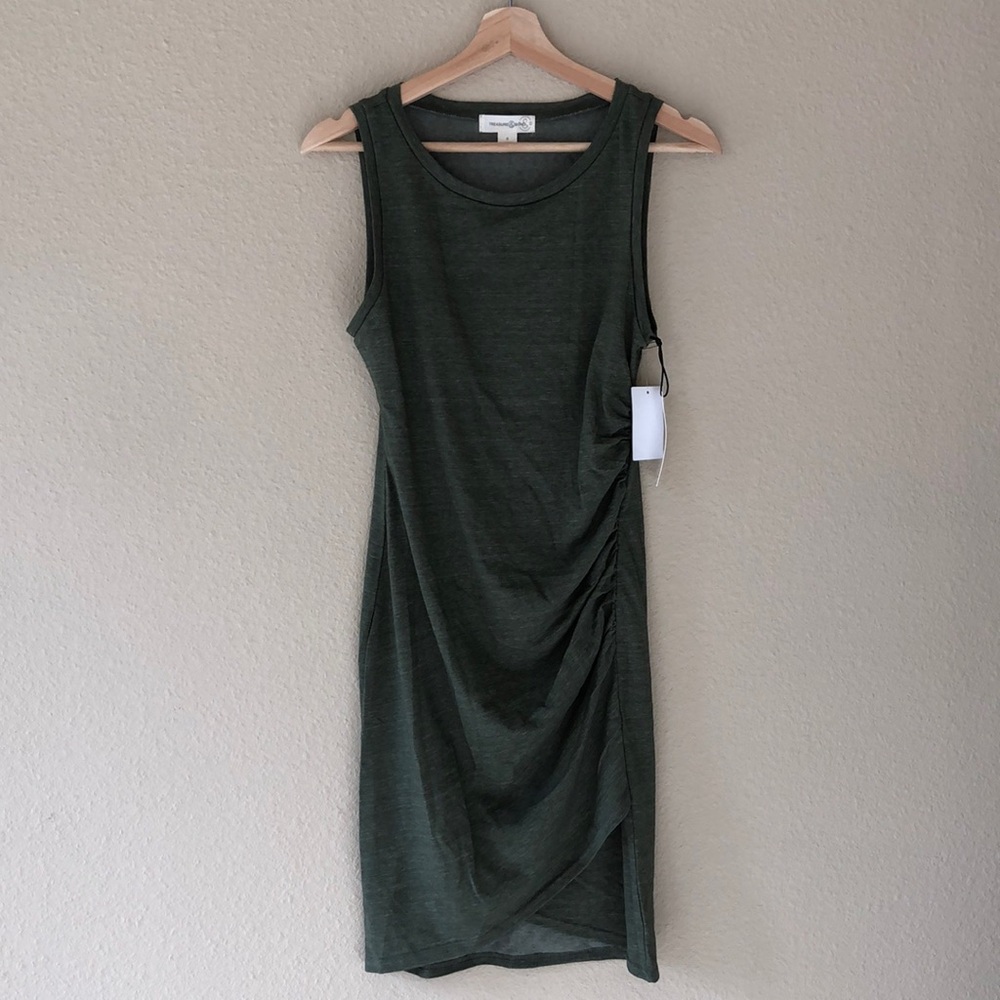 Treasure & Bond Green Ruched Asymmetrical Sheath Dress Size S